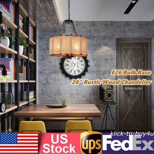 Rustic Wooden Chandelier Retro Industrial Pendant Lamp Light Fixture 4 Heads USA - Picture 1 of 12