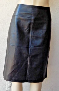Jaclyn Smith Women's LEATHER Skirt XL Black PENCIL MOB WIFE 2 Back Kick slits - Picture 1 of 8