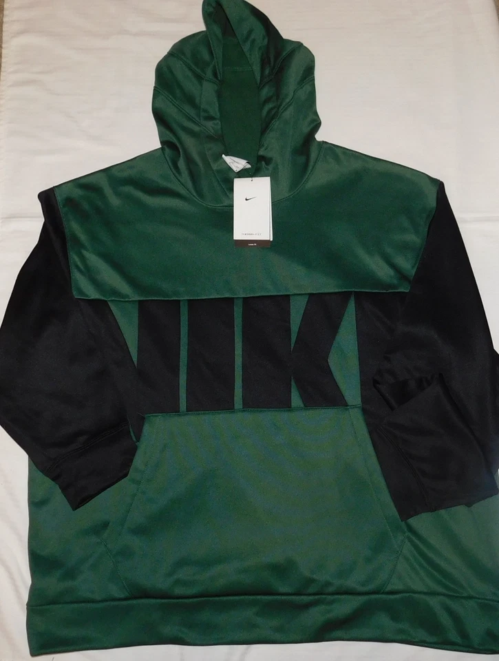 NIKE Therma Fit Baloncesto Pullover Sudadera con Capucha Calce Suelto Verde Oscuro con Logo Negro Foto 1 de 4