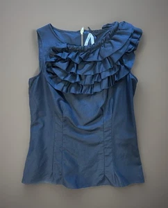 Next Petite Sleeveless Ruffled Black Fitted Tank Top w/ Zip Back - Size 10P - Picture 1 of 6