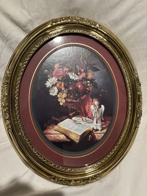 Винтажный Домашние Интерьеры Стиль Сироко Цветочная Рамка Библия Стих «Натюрморт Печать Золото - Изображение 1 из 4