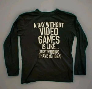 PLACE Boys "A Day Without Video Games..." Long Sleeve Black T-shirt Size XL (14) - Imagen 1 de 5