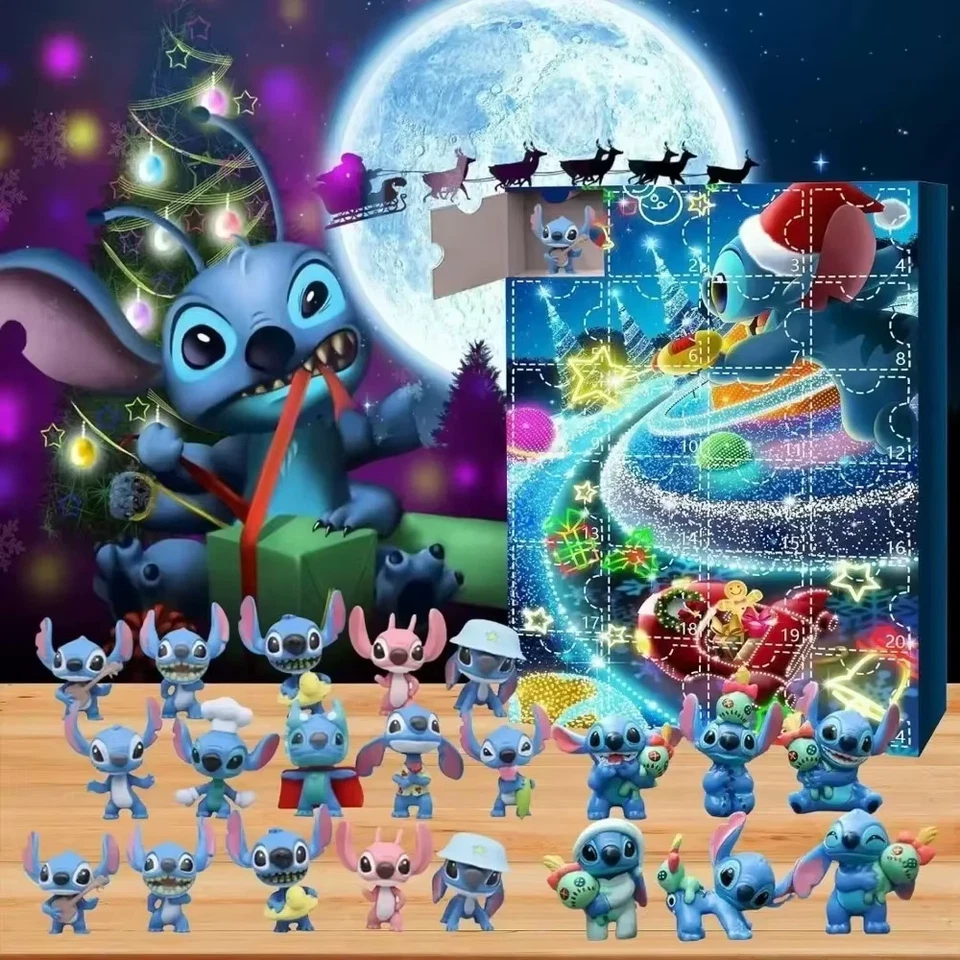 Calendario Dell'Avvento Disney Stitch Anime Figure Modello Acrilico Natale 24 GG - Immagine 1 di 4