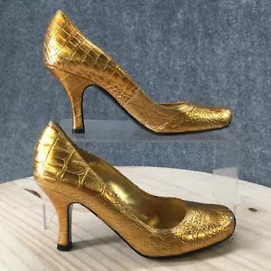 J Renee Heels Womens 5 M Sienna Snakeskin Dress Pump Slip On Gold Faux Leather - Picture 1 of 19