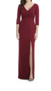 NEU After Six 6814 Stretch Krepp Schlitz Abend Maxikleid Kleid Burgund Gr. XS - Bild 1 von 10