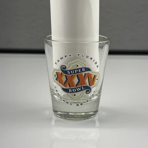 Super Bowl XXXV 35 Shot Glass Tampa Florida Baltimore Ravens vs New York Giants Cover
