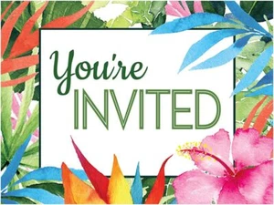 Floral Paradise Tropical Beach Summer Luau Party Invitations w/Envelopes - Picture 1 of 1