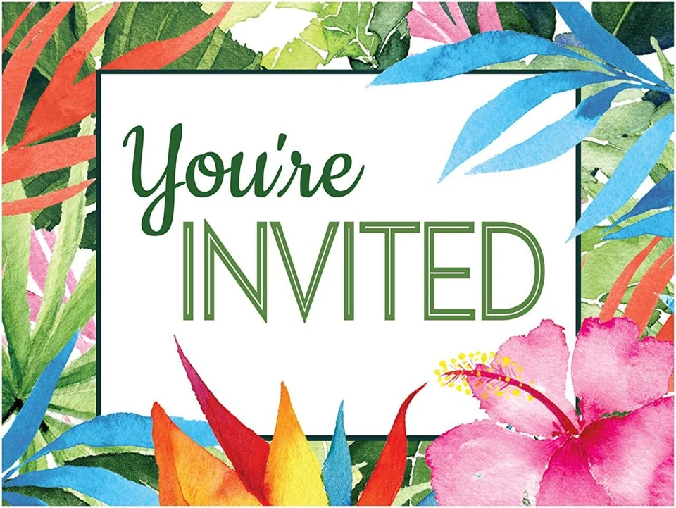 Floral Paradise Tropical Beach Summer Luau Party Invitations w/Envelopes - Image 1 of 1