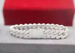 925 Sterling Silver Round Cut Real Moissanite Miami Cuban Link 8" Bracelet 10MM - Picture 1 of 11