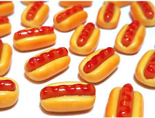 Barbi Dollhouse Miniature Food Mini Hotdogs Ketchup Tiny BBQ Links Lot 👻🧲 5pc