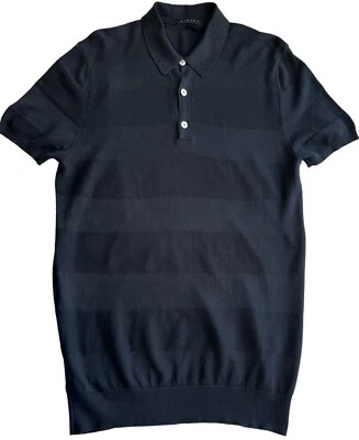 Camisa Polo Sisley Para Hombres Mediana Negra Tejida a Rayas Cuello Informal Botón en Contraste Foto 1 de 4