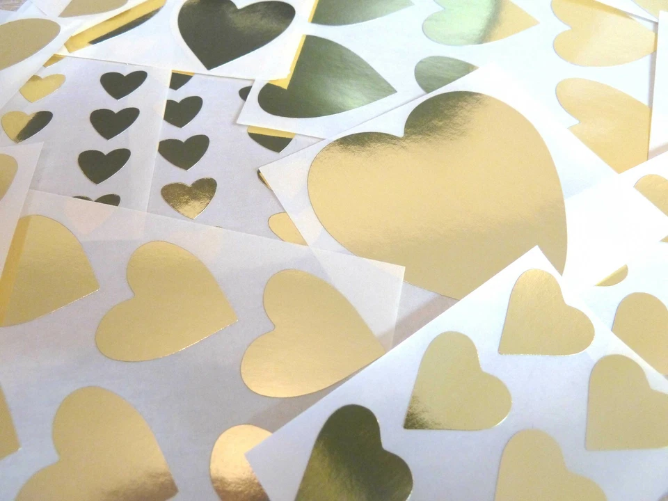 Gemischte Größen Glänzend Gold Bunt Herz Form Sticker, Etiketten, Klebend Herzen - Bild 1 von 1