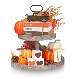 Thanksgiving Tiered Tray Decor - Fall Decorations for Home - 3 Double Sided F... - Picture 1 of 7