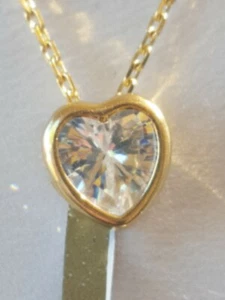 Ciondolo Zaffiro Bianco Labcreato Taglio Cuore Oro Giallo Massiccio 14kt - Foto 1 di 12