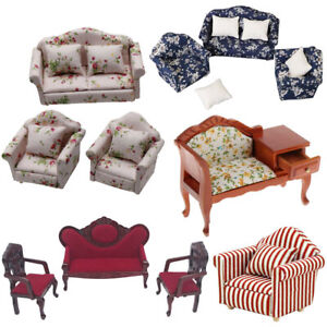 1:12 Dollhouse Furniture Sofa Couch Miniature Pillow Chair Armchair Living Room