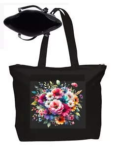 Flower Canvas Tote Bag w/Zipper Bouquet Bunches Soft Colorful Flower Art Floral - Picture 1 of 1