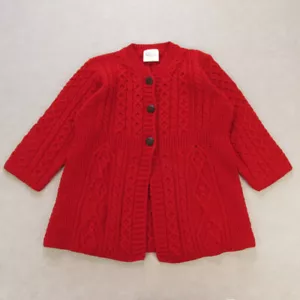 Vintage Kilronan Knitwear Merino Wool Cardigan Red Made in Ireland Size Large - Picture 1 of 13