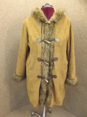 ¡Excepcional! Dennis Basso NUEVO Abrigo Chaqueta de Lona Imitación Gamuza Piel Botón Palanca XL Foto 1 de 4