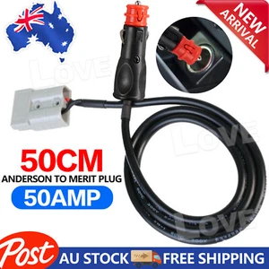 50 Amp 50cm Anderson Plug to Merit Cigarette Plug Adapter Black - Picture 1 of 9