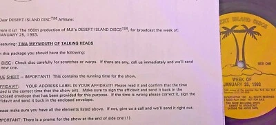 1/25/93 DESERT ISLAND DISCS: TINA WEYMOUTH (TALKING HEADS) & HER FAVORITE TUNES - Image 1 of 2