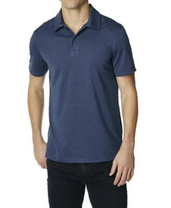 NEW MENS 32 DEGREES PERFORMANCE HEATHER NAVY BLUE 2 TONE POLO SHIRT XL - Picture 1 of 2