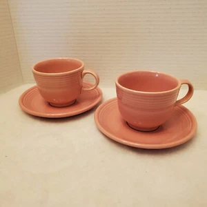 HOMER LAUGHLIN ROSE PINK FIESTA CUPS & SAUCERS 2 Cups And 2 Saucers USA - Picture 1 of 10