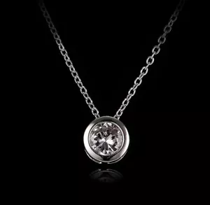 2Ct Bezel Set Solitario Pendente Collana Argento Rodiato CZ Cristallo N40 - Foto 1 di 6