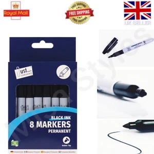 8er PACK SCHWARZ FETTE SPITZE PERMANENT MARKER STIFTE SCHULE BÜRO ARBEIT SCHREIBWAREN - Bild 1 von 4