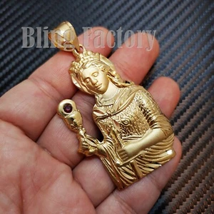 HIP HOP ICED GOLD PLATED BRASS DIAMOND CUT SANTA BARBARA FASHION CHARM PENDANT - Picture 1 of 3