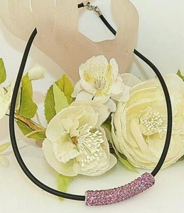 Halsreif Halskette Collier Kautschuk Röhre Strass light amethyst  rosa  389d - Bild 1 von 5