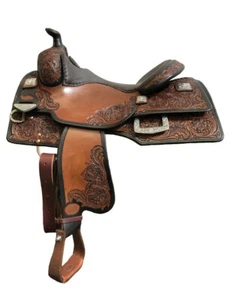 Western saddle 16"on eco-leather buffalo natural color chestnut drum dye finish - Picture 1 of 4