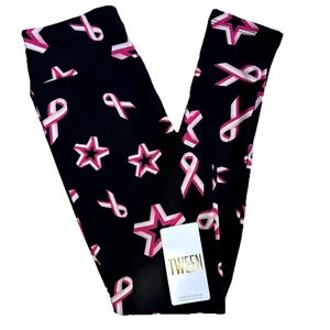 NEW Lularoe Leggings Tween (sz 00-0) Womens Girls Breast Cancer Ribbons Stars - Picture 1 of 12