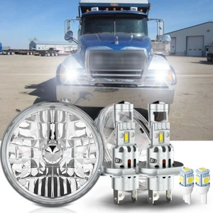 Pair 7" inch Chrome LED Headlight Hi/Lo W/ H4 for Mack Granite CV713 Dump Trucks - Bild 1 von 21