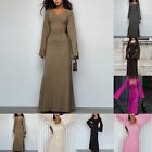 Elegant Solid Color Ribbed Bell Sleeve Maxi Dress for Spring Party and Events