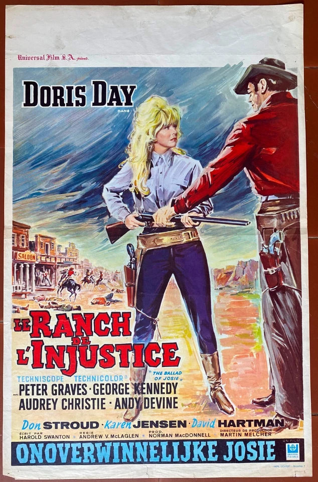 Belgisches Plakat LE RANCH DE L'INJUSTICE Ballade Von Josie DORIS DAY 1967 - Bild 1 von 1