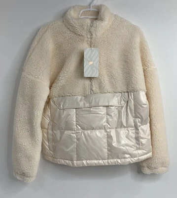 Brand New FABLETICS Nelly Mixed Media Half Zip Sherpa Oats Womens S Neutral - Image 1 of 4
