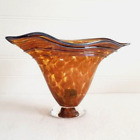 Spatter Art Glass Vase with Floral Frog Orange Silver 2008 Signed D. Sheridan
