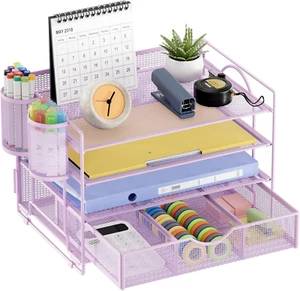 Desk Organizer and 4 Tier Mesh File Organizer- Purple - Picture 1 of 11