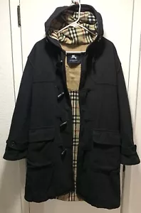 Burberry - Black Wool Blend Men's Vintage Duffle Coat Sz 3 Tall - Picture 1 of 17