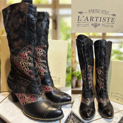 L’ARTISTE Spring Step Hand Painted Leather Lace-Up Boots Malagie Croco EU 42 - Image 1 of 4