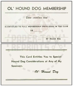 OL' HOUND DOG CLUB MITGLIEDSKARTE - VINTAGE NACHDRUCK - Bild 1 von 1