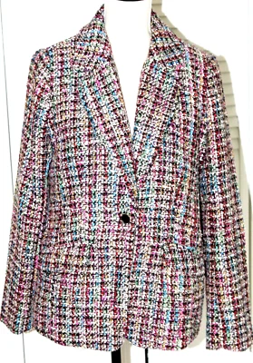 NWT DENNIS BASSO Multi Colored Tweed Lined Blazer 10 - Image 1 of 4