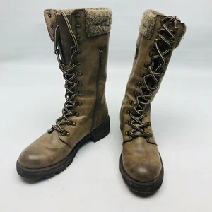 Mia Womens Jenson Lace Up Flat Boots 9M Light Brown Tan Neutral Tall Military - Picture 1 of 7