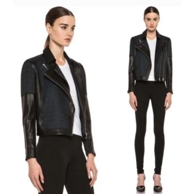 Helmut Lang пик Jacquard кожи укороченный мотоциклиста куртка $1195 размер маленький черный - Изображение 1 из 4
