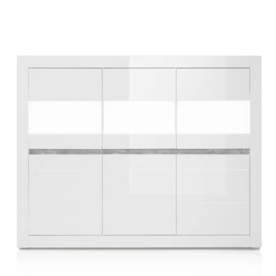 Highboard Kommode weiß Hochglanz mit Beton inkl. LED Sideboard Anrichte Schrank - Bild 1 von 4