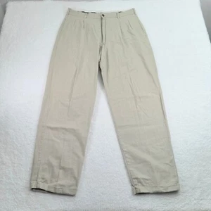 Salute Oleg Cassini Pants Mens 34x30 (29.5L) Beige Pleated Linen Cotton Blend - Picture 1 of 11