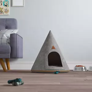 Felt Dog or Cat Hooded Cave Bed Comfort Dome House Gray Small - Picture 1 of 5