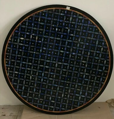 Tavolo rotondo nero 3' caffè pranzo marmo intarsiato Pietra Dura​ arredamento casa - Immagine 1 di 4