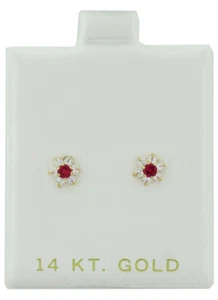 LAB CREATED RUBY & WHITE SAPPHIRES STUD EARRINGS 14k GOLD - NWT - SCREW BACKS - Picture 1 of 3