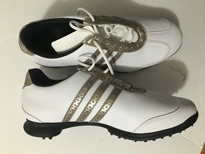 Adidas White Metallic Golf Shoes Womens Size 9 Soft Spikes Fit Foam Insoles NEW - Image 1 of 4